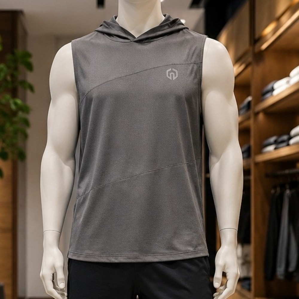 Unbranded Mens Sleeveless Hoodie Gray Athletic Mesh Workout Tank XXL